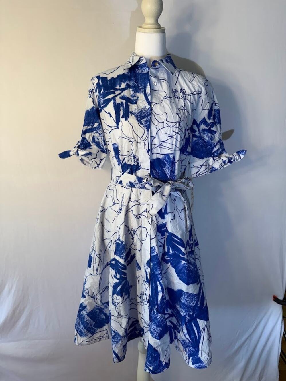 Calvin Klein Womens Cotton Floral Belted T Indigo Light Blue 2